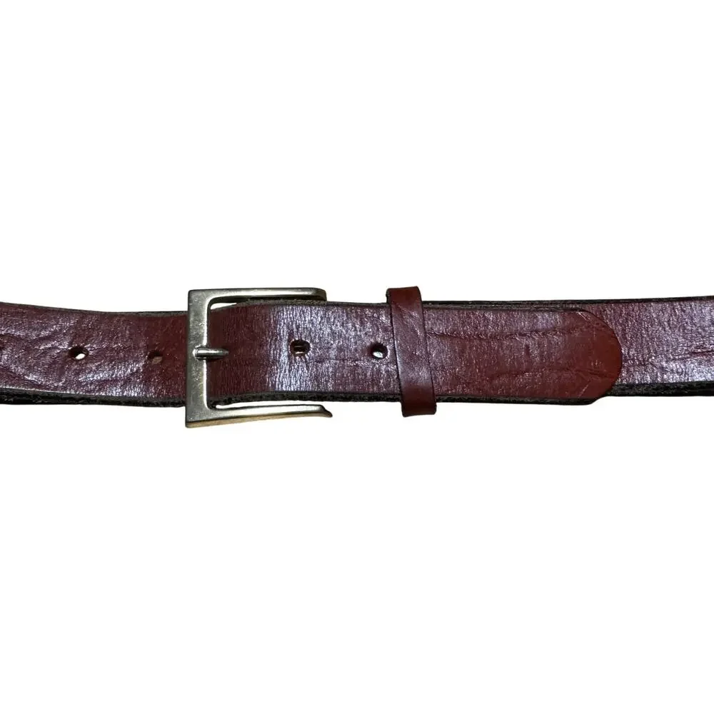 Oil Tanned Top Grain Cowhide Men Belt Size 34/36 Rust Brown Leather Brass Buckle